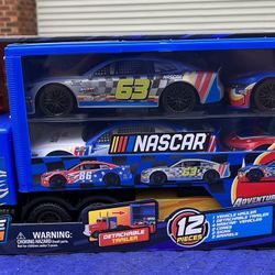 24" NASCAR Hauler Red Truck Play Vehicle with 4 Cars and Accessories, 12 Pieces