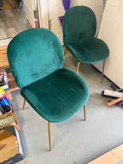 Set of 2 Emerald Green Velvet Dining Chairs - Gold Legs