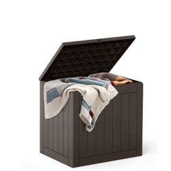 Deck Box With 31 Gallon Capacity, Weatherproof Resin Lockable Outdoor Storage Fo