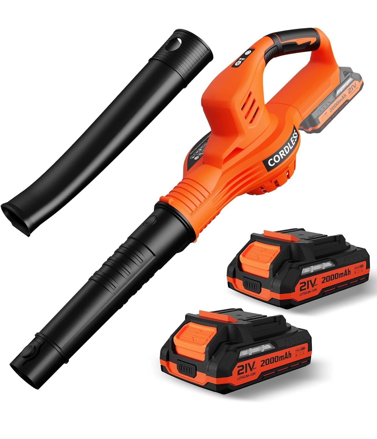 Leaf Blower Cordless - 21V Powerful Electric Leaf Blower with 2 Batteries and Charger, 2 Speed Modes, 2.0Ah Lightweight Battery Powered Leaf Blowers f
