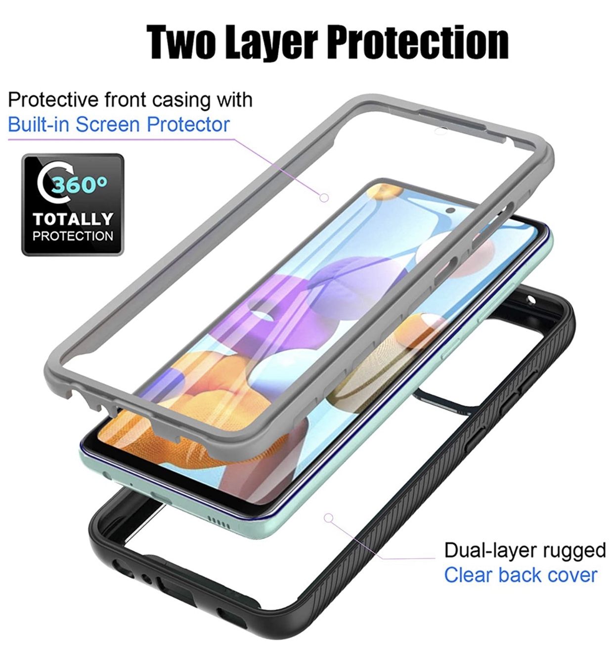 Samsung A52 5g Case 6.5", 360 Full-Body Protective Built-in Screen Protector Dustproof Shockproof Anti-Scratch Cover Case Compatible with Samsung Gala