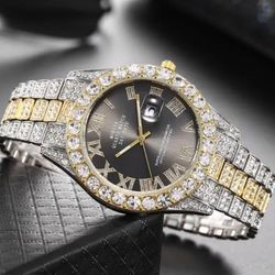 Black, Silver And Gold Colored Bling Watch 