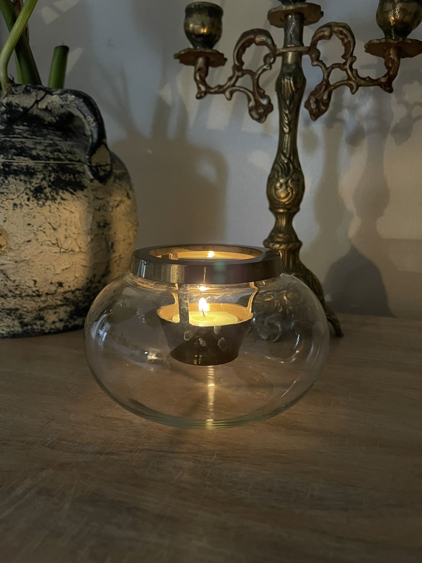 Brass And Glass Tealight Candle Holder, Hom Decor