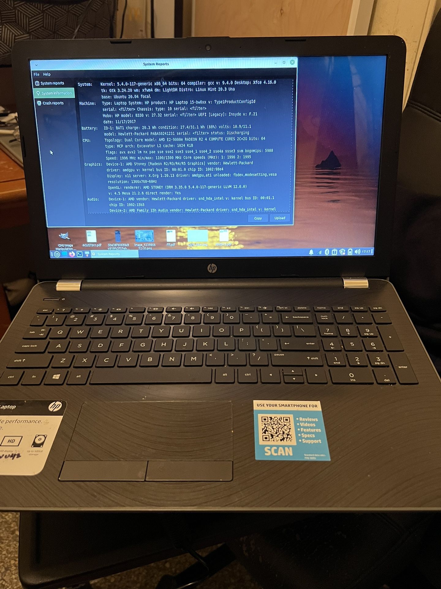 Hp Laptop 15 bw0xx 500 GB Hard Drive 4 GB Memory Has Linux Mint 20.04 Fully Loaded Good Battery Wi-Fi ready $125