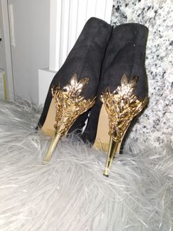 Sexy Black Suede Bootie With Gold Leaf
