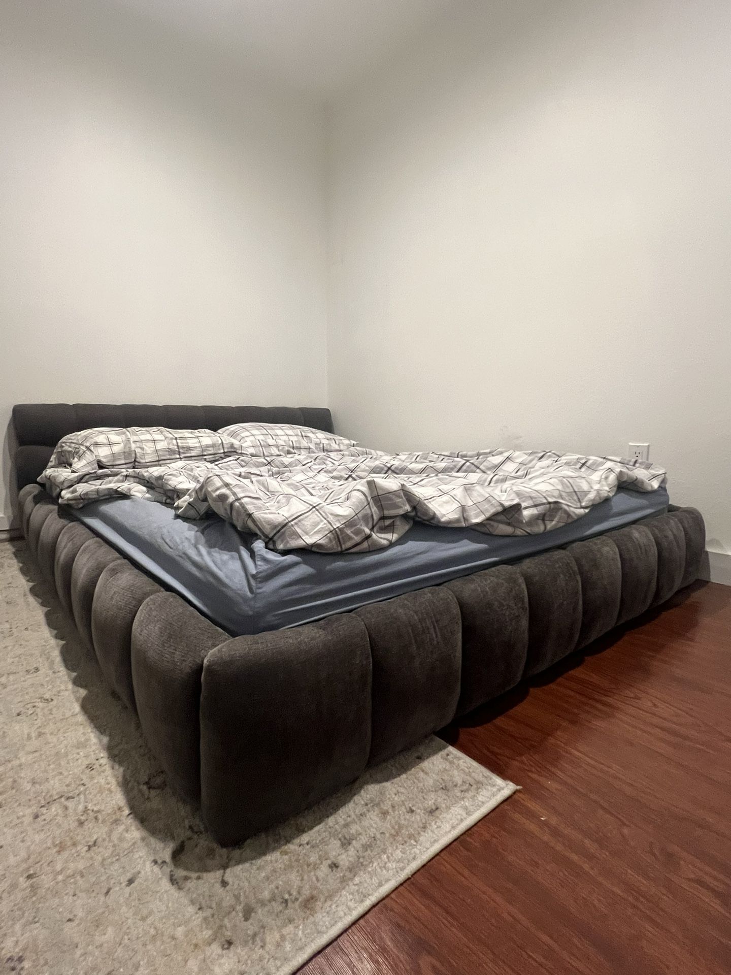 Modern Queen Size Upholstered Platform Bed - Dark Grey