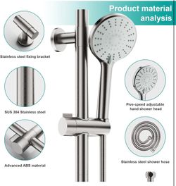 New Shower Slide Bar Handheld Shower Head with Hose, 5-Function with Wall Mount, Brushed Nickel