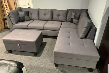 New Grey Sectional with Storage Ottoman