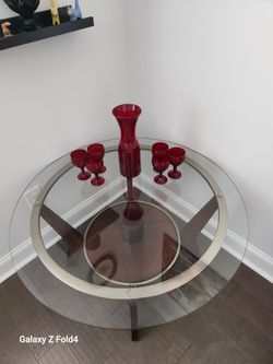 35" Glass And Wood Coffee & End Table Set