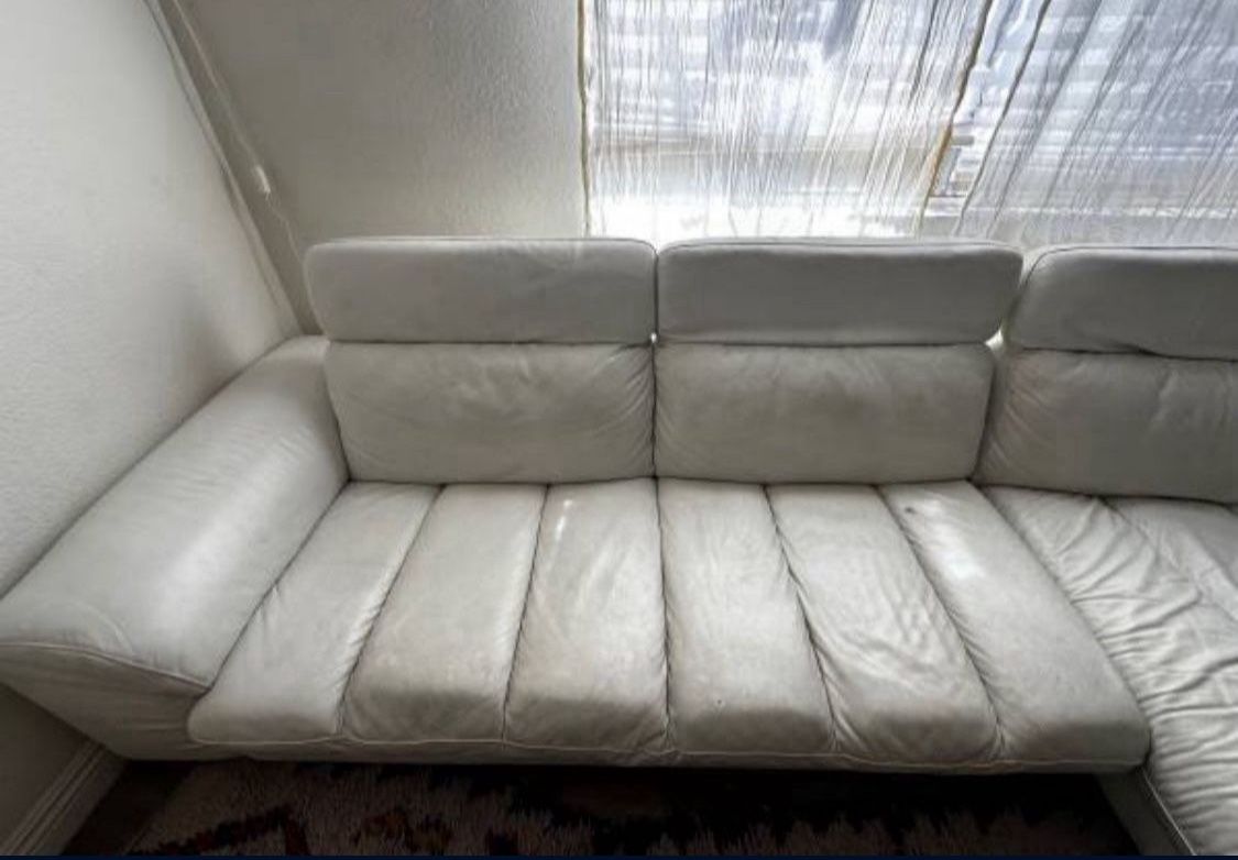 🌟Send Your Offer/Trade🌟3-Piece Modern White Real Genuine Leather Lounge Chaise Couch Sofa w/ Adjustable To Lower Head Rests🌟