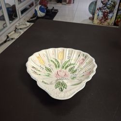 Blue Ridge China Hand Painted Clam Shell Dish By Southern Potteries U.S.A. Vintage Mid 20th Century 9"x 8.5"x 1"H
