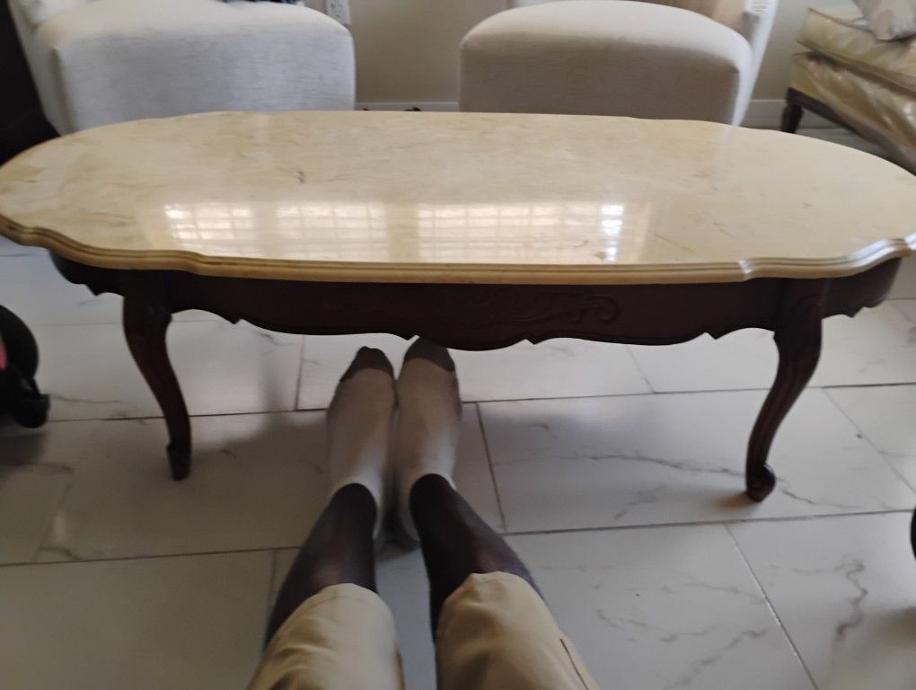 Antique Oval Marble Top Wood Bottom With Marble Stand