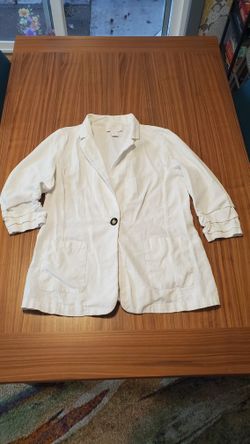 Halston Blazer Viscose Linen Blazer White Ruffled Sleeves Large