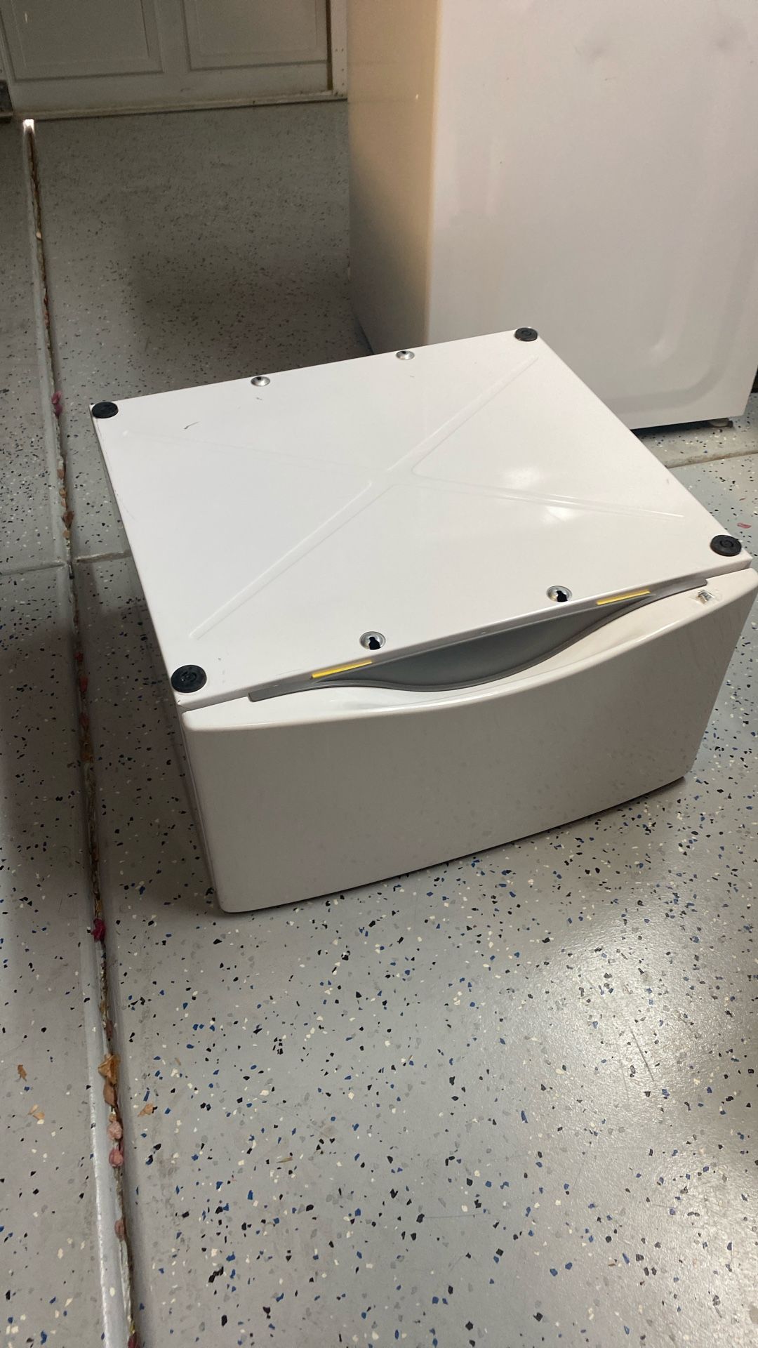 White Storage Pedestal For Washer/Dryer (27”W x 15”H x 24” D)