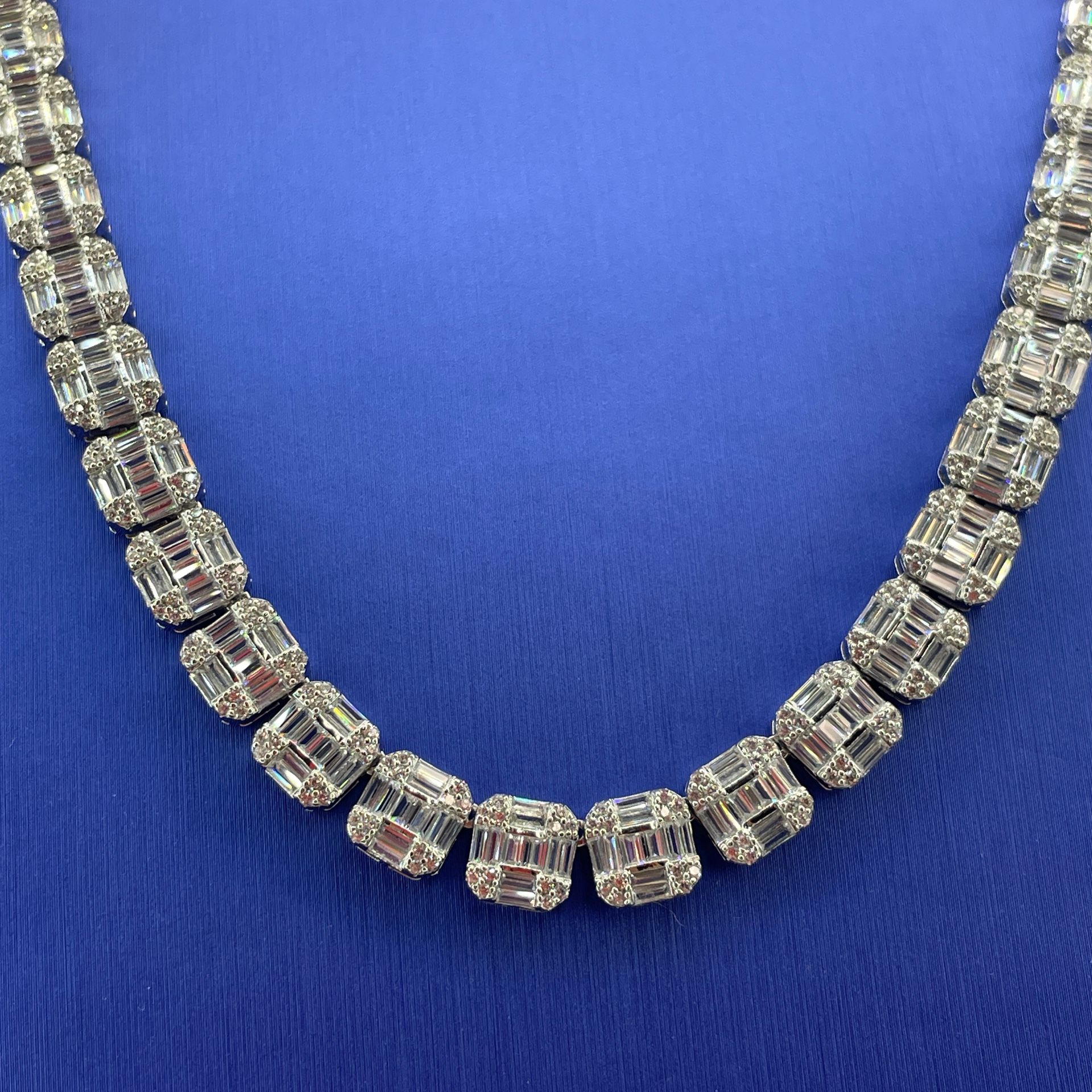 925 Sterling Silver CZ 20” Square Cluster Necklace 52.30g 205355/2