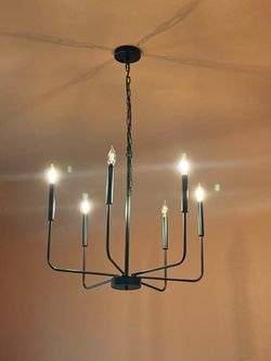 6-Light Modern Farmhouse Chandelier – Black Metal