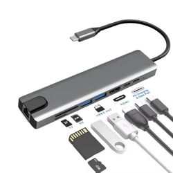 USB C Hub 8 In 1 Type C 3.1 To 4K HDMI Adapter with RJ45 SD/TF Card Reader PD Fast Charge for MacBook Notebook Laptop Computer