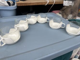 6 Mid Century Roll Poly Glass Cups With Holders