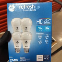 GE Refresh HD LED Light Bulbs 60W Replacement, Daylight, A19 General Purpose, Dimmable, Energy-Saving Bright White Light, 10W 800 Lumens