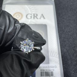 GRA certified .5ct Moissanite solitaire 925 sterling silver ring size 8 brand new