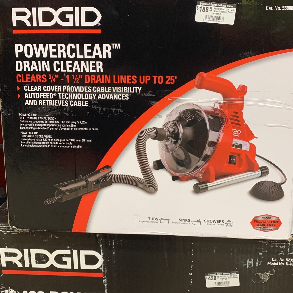 RIDGID PowerClear 120-Volt Drain Cleaning Snake Auger Machine for Heavy  Duty Pipe Cleaning for Tubs, Showers, and Sinks 55808 - The Home Depot