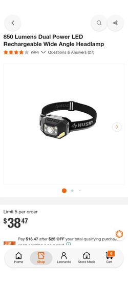 Husky
850 Lumens Dual Power LED Headlamp