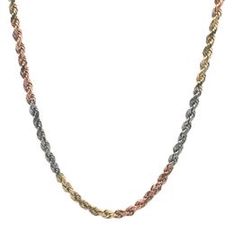 10k Tri-Toned Rose White Yellow Gold 18” Rope Chain Necklace GP3102385