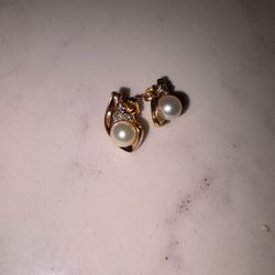 Antique Real Gold Real Pearl Earrings For Sale