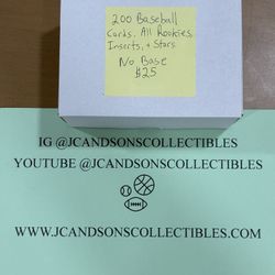 200 MLB Baseball Trading Cards. All Rookies, Inserts, And Star Cards. No Base