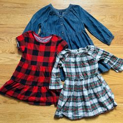 3 Girl’s Gap & Old Navy Holiday Cotton Dresses - S (6-7)
