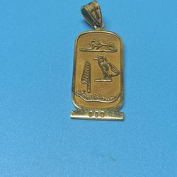14k Gold Pendant Egyptian Cartouche Hieroglyphics Charm 4.3 Grams 