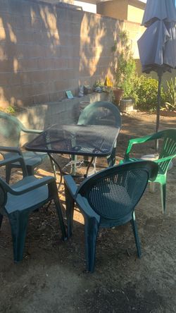 Outdoor Patio Table with Chairs and Umbrella Set