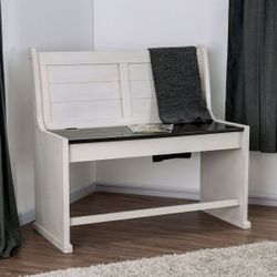 Espresso White Rustic Counter Height Loveseat with Wooden Plank, Breakfast nook bench, storage compartment  