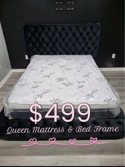 Queen Bed Frame and Mattress