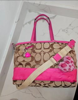 Pink Coach Signature stripe 2way Tote Bag F13803 Canvas Tote Diaper Bag F13803