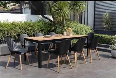 BRAND NEW 100% FSC Solid Teak & Aluminum 9 Piece Patio & Outdoor Furniture Dining Set Table And Chairs