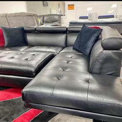 Spring Blowout Sale! Ibiza Black Leather Sectional With Ottoman Now Only $799. Easy Finance Option. Same Day Delivery.