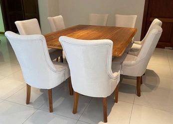 Wood Dining Table with 8 Upholstered Chairs