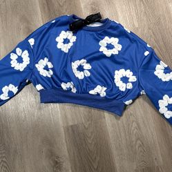 M Blue Floral Crock Top Fleece 