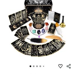 Tarot Cards with Guide Book, 78 Black Classic Tarot Deck Set for Beginners and Tarot Lovers Comes with Tarot Card Holder, Witchcraft Bells