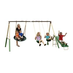 Super Disc Steel Swing Set with Disc Swing, Swing Seats, Wave Slide