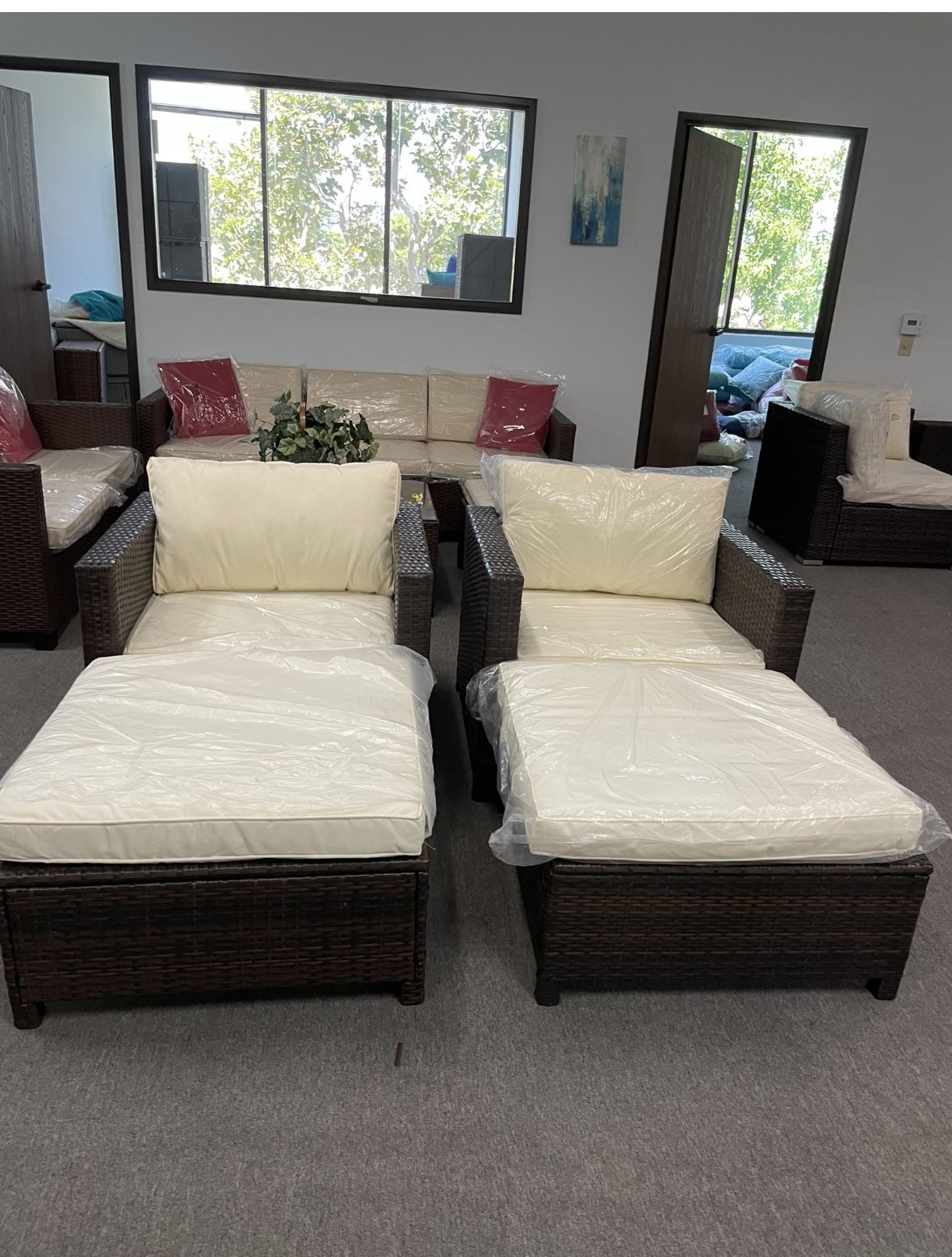 New 4 Pcs Outdoor PE Wicker Patio Lounge Chair Arm Chair Ottoman