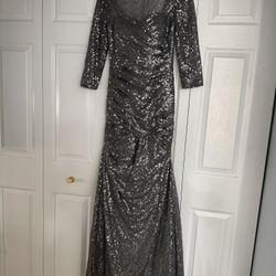 La Femme Silver Sequin Gown. Size 2. Excellent Condition. 