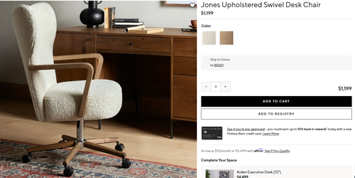 Pottery Barn Jones Upholstered Swivel Desk Chair
