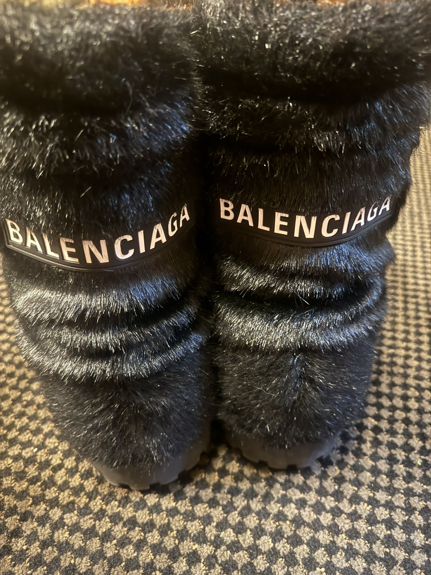 Black Balenciaga Fur Boots Size 37/38 EUR Size 7 US
