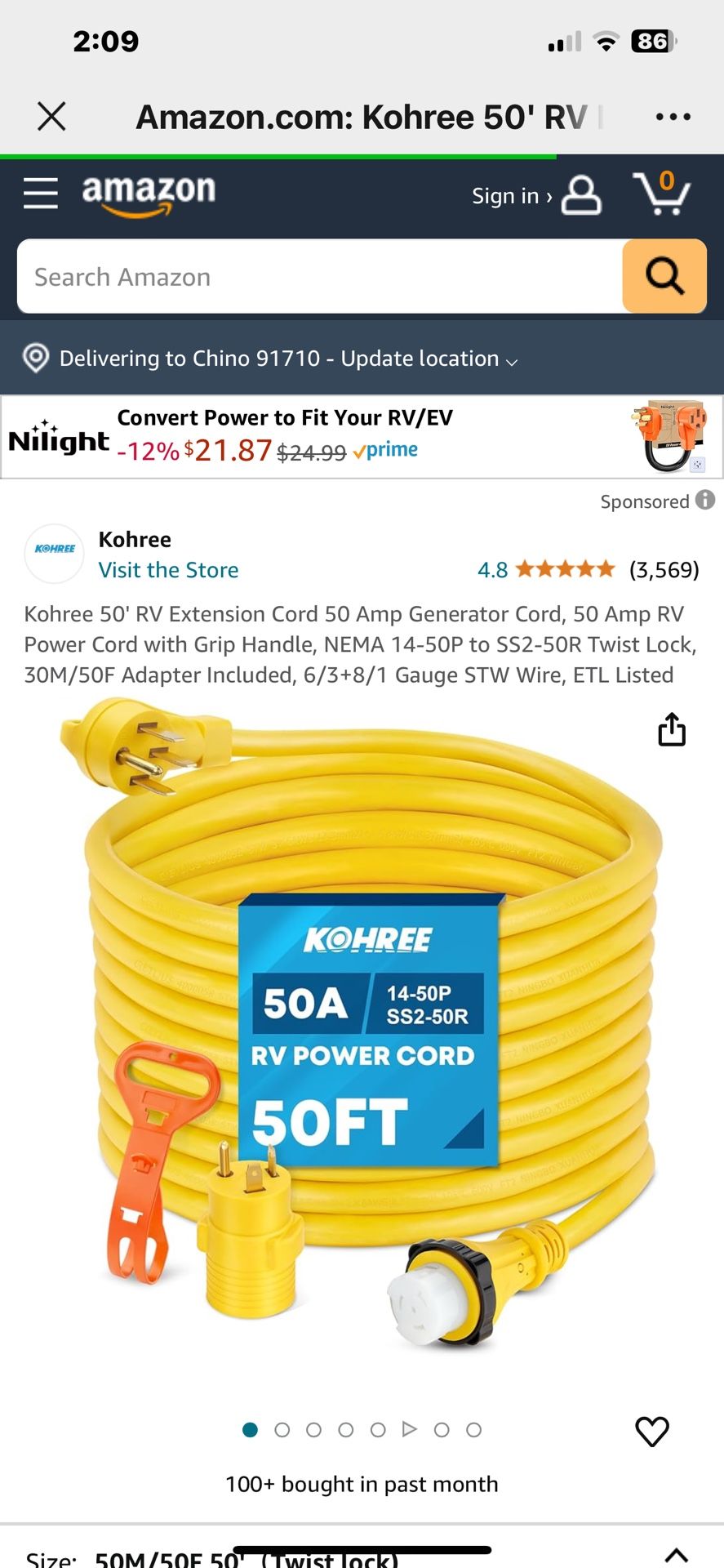 50' RV Extension Cord 50 Amp
