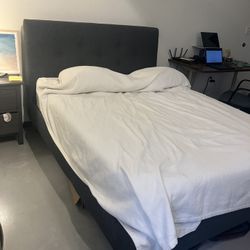 IKEA bed frame with padded headboard