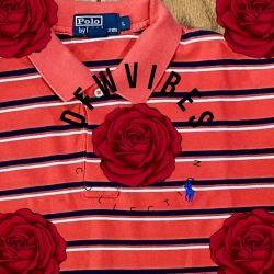 🔴 Red Striped Blue PONY Mens LARGE Ralph Lauren POLO Short Sleeve Collared Vintage Golf Dress Shirt