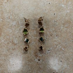 14k Yellow Gold Multi Stone Dangle Earrings
