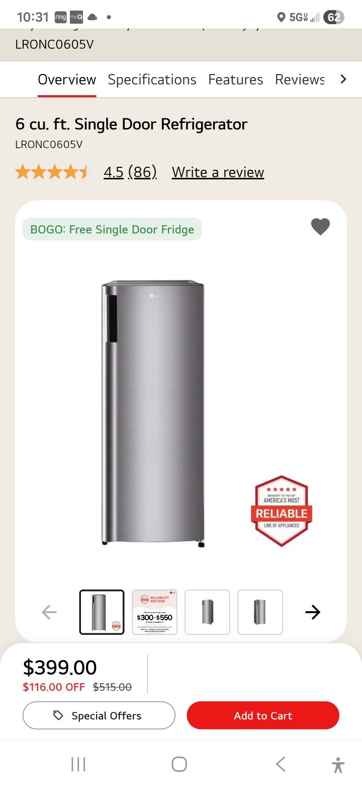 Lg Mini Fridge. New Still In Box